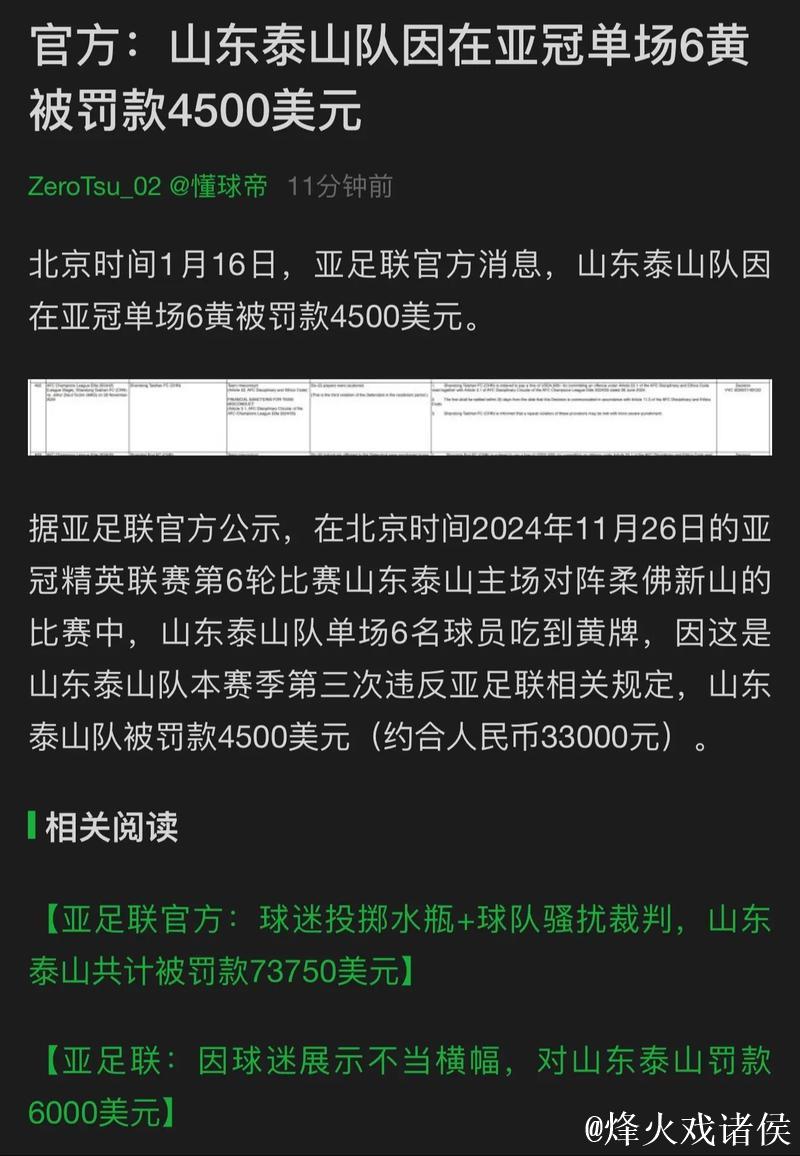 亚足联：山东泰山因亚冠退赛被禁赛两年并罚款